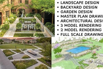 render 3d urban landscape design garden park backyard exterior design