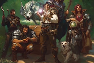 make a fantasy character, creature, and dnd party, game art