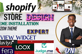 setup customize shopify horizon theme, upsell bundles template, review widget