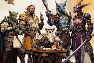 make dnd character art fantasy scifi illustration for dnd party