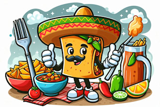 do hand lettering mexican food mascot  logo in my style