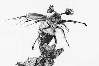 create a unique hand drawn animal portrait in black on paper