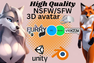 create custom vrchat avatar, furry, vtube avatar, vrc, vrchat character,nsfw,vrm