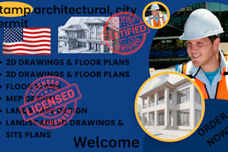 draw stamp architectural construction plan, city permit mep engineering drawings