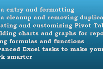 do data entry, cleanup, pivot tables, advanced excel tasks