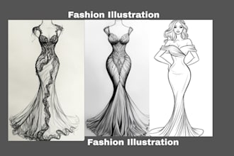 draw fashion illustration, sketch fashion collection and 3d fashion design