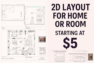design 2d house floor plan with furniture layout in autocad