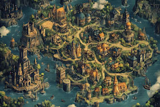 draw fantasy map illustration for dnd, novels and games