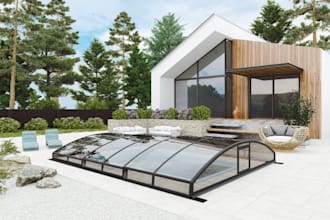 design 3d modern pavilion, cgi outdoor room,villa exterior,environment rendering