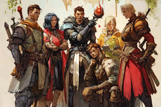 draw high quality dnd party oc game art illustration