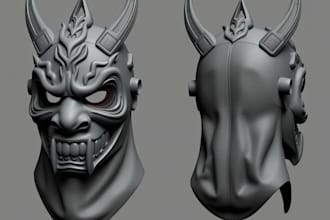 sculpt custom 3d mask, cosplay props, armor, oni mask, 3d helmet for 3d printing