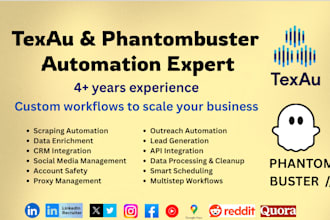 setup texau or phantombuster automations and API integrations