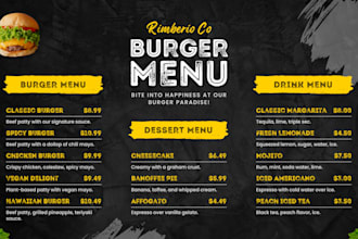 do modern and professional food menu menu board bar bakery cafe menu design