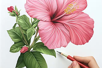 draw botanical line art illustration flower, plant, fruits