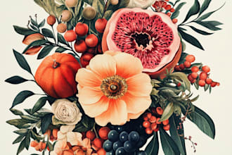 create amazing botanical vector line art illustration