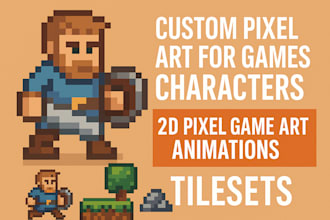 custom pixel art for games characters,2d pixel game art animations, tilesets