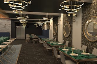 design realistic 3d interior renderings for restaurants, cafes, bars, bakeries