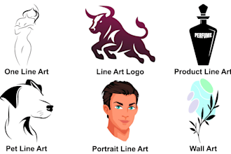 draw line art, flat illustrations, portraits, logo, and silhouette designs