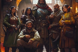 do dnd art, fantasy character, sci fi, and dnd party