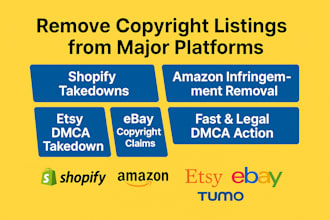 remove copyright listing product to shopify,ebay,etsy,alibaba,walmart,under dmca