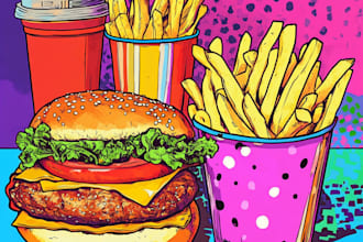 create a illustration of food pop art