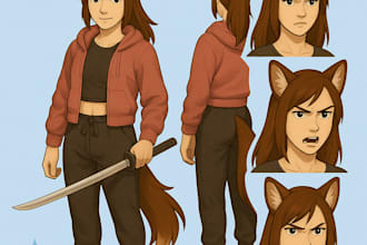 draw character reference sheet in anime or cartoon style for vtuber design