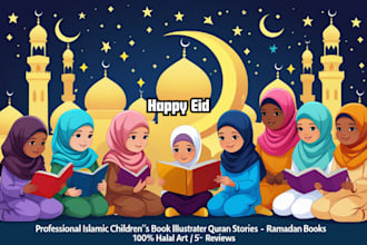 design professional islamic children book illustrator, quranic story art, kdp