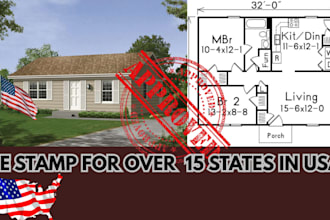 draw and stamp 2d floor plan blueprint for permit in USA