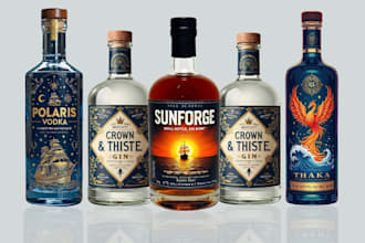 create design for gin label, rum, wine, vodka, whiskey
