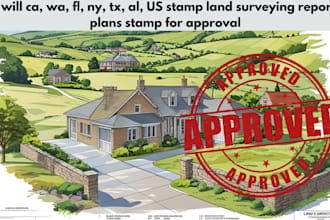 ca, wa, fl, ny, tx, al, US stamp land surveying report plans stamp for approval
