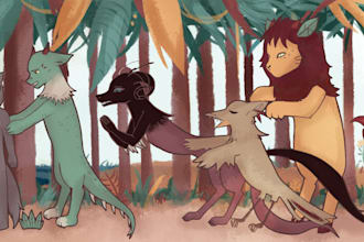 create stylized book art for fiction, fantasy, or kids books