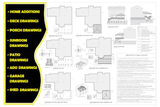 draw deck, porch, sunroom, and new house addition drawings for permit