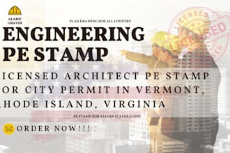 licensed architect pe stamp for city permit in vermont, rhode island, virginia