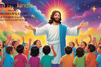 design christian kids book illustration, children story theme bible illustration