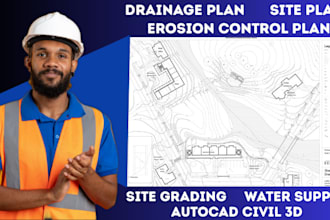 design autocad stormwater structural grading plan, erosion control drainage plan