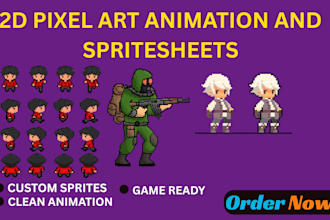 do 2d pixel art animation pixel art game art 2d game character pixel spritesheet