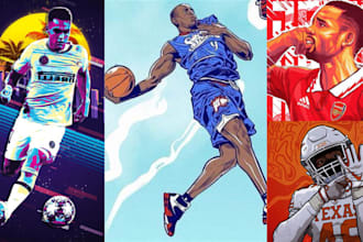 create cartoon sport, football, volley, baseball, football player illustration