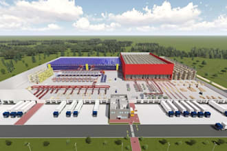 do 3d interior, exterior logistic building, warehouse, refinery, factory render