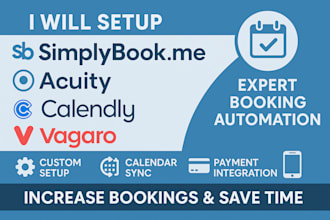 setup simplybook me acuity scheduling, calendly, vagaro booking appointment