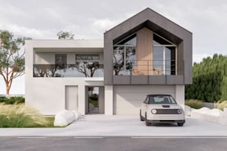 remodel 3d villa facade,terrace house,glass railing balcony,rooftop house render