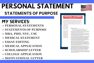 professionally edit your personal statement sop for medical, law, MBA,phd school