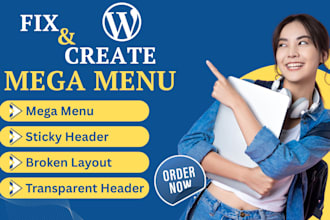 create or fix mega menu, header, footer, dropdown menu, uber menu