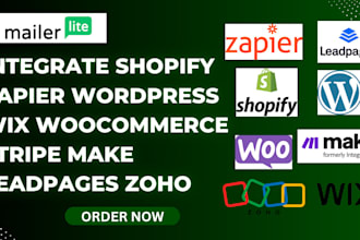 integrate shopify zapier wordpress wix woocommerce stripe make leadpages zoho