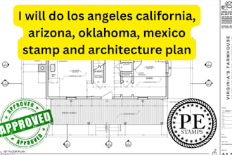 do los angeles california, arizona, oklahoma, mexico stamp and architecture plan