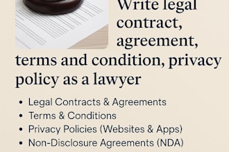 write legal contract, agreement, terms and condition, privacy policy as a lawyer