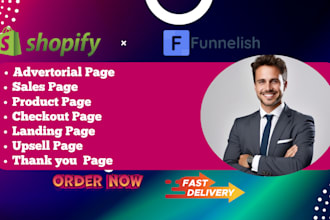 clone funnelish shopify landing page advertorial  sales page in hours