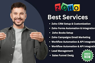 set up customize and automate zoho CRM,zoho forms,zoho book,zoho site,campagin