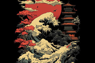 make japanese ink anime illustration t shirt design