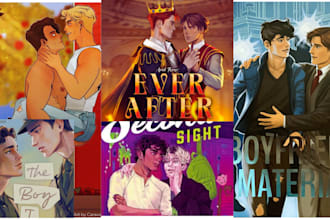 illustrate gay romance, book cover design, crime, sci fi, mafia, cover art