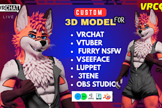 create a custom 3d vrchat furry nsfw vtuber avatar for pc or quest, vseeface avi